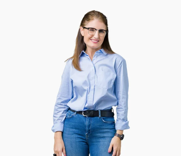 Piękny Wiek Średni Biznes Dorosła Kobieta Okularach Białym Tle Mrugając — Zdjęcie stockowe