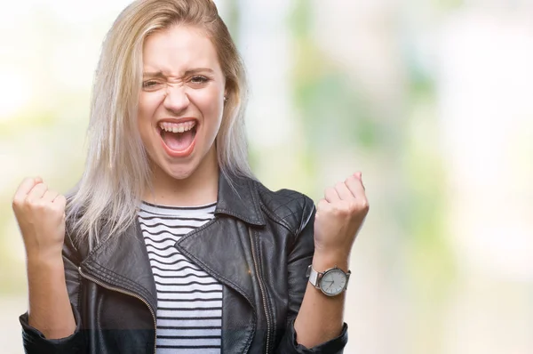 Junge Blonde Frau Die Modejacke Über Isoliertem Hintergrund Trägt Und — Stockfoto