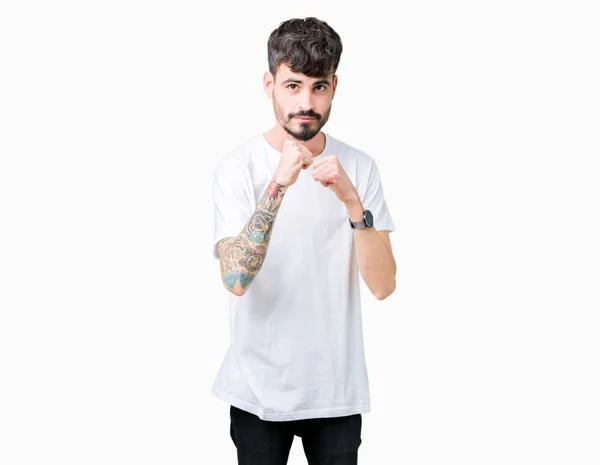 Jeune Bel Homme Portant Shirt Blanc Sur Fond Isolé Prêt — Photo