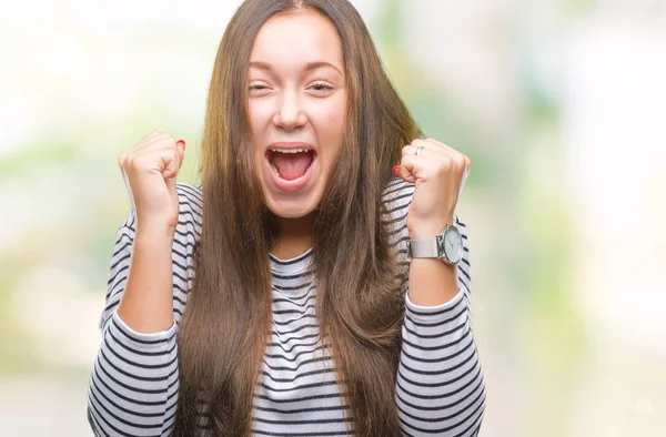 Jonge Mooie Kaukasische Vrouw Geïsoleerde Achtergrond Vieren Gek Verbaasd Voor — Stockfoto