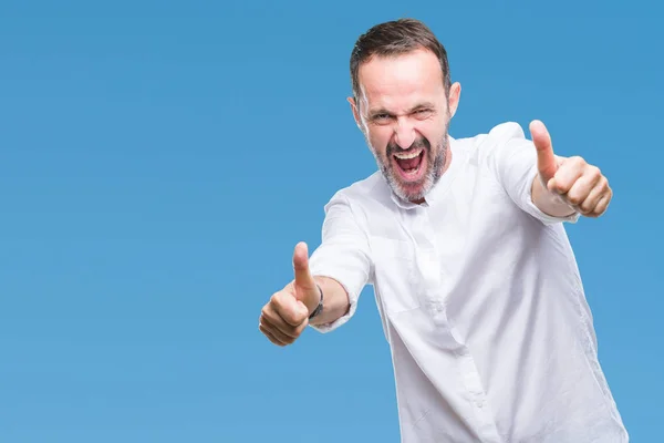 Medelåldern Hoary Senior Mannen Över Isolerade Bakgrund Godkänna Gör Positiv — Stockfoto