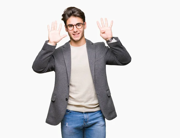 Mladí Obchodní Muž Nosí Brýle Nad Izolované Zobrazeným Pozadím Směřující — Stock fotografie