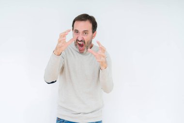 Zarif üst düzey adam arka plan boğazlamak istiyor eller öfke ile sinirli bağıran kızgın bağırıyor izole