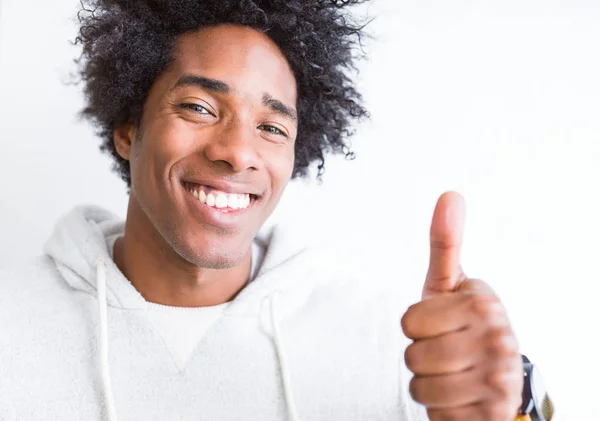 African American Man White Isolated Background Doing Happy Thumbs Gesture — Stock Photo, Image