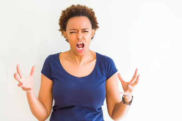 Young Beautiful African American Woman White Background Crazy Mad Shouting — Stock Photo, Image
