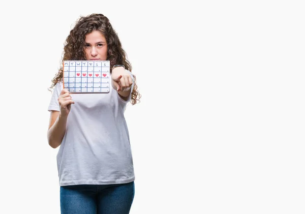 Jonge Brunette Meisje Houdt Van Menstruatie Kalender Geïsoleerd Achtergrond Met — Stockfoto