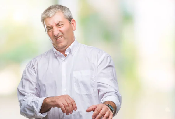 Knappe Man Van Senior Geïsoleerde Achtergrond Walgen Expressie Ontevreden Angstig — Stockfoto