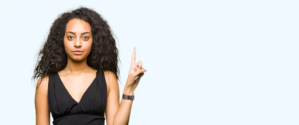 Young Beautiful Girl Curly Hair Wearing Fashion Skirt Showing Pointing — Stock Photo, Image