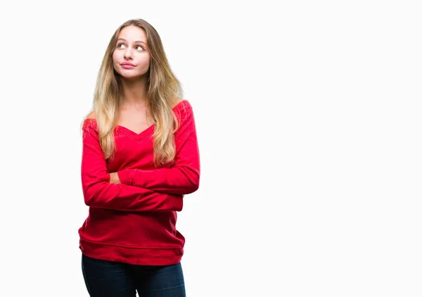 Giovane Bella Donna Bionda Che Indossa Maglione Rosso Sfondo Isolato — Foto Stock