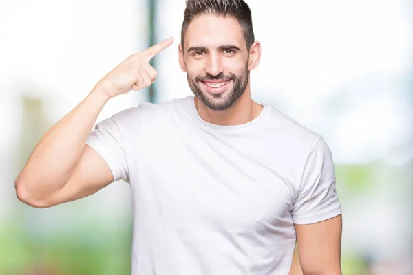 Handsome Man Wearing White Shirt Outdoors Background Smiling Pointing Head — Stock Photo, Image