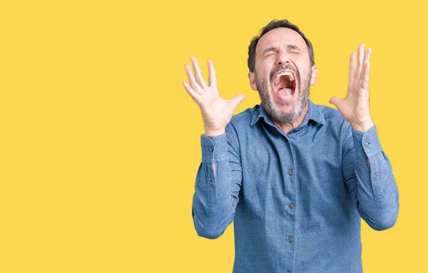 Bello Uomo Anziano Mezza Età Elegante Sfondo Isolato Che Celebra — Foto Stock