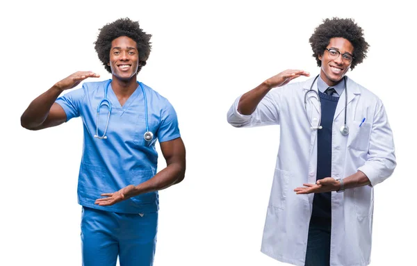 Collage Jeune Chirurgien Afro Américain Infirmière Médecin Homme Sur Fond — Photo