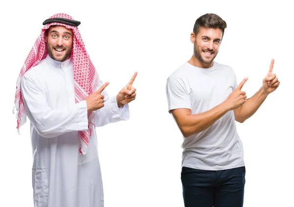 Collage Van Knappe Jongeman Arabische Man Geïsoleerde Achtergrond Glimlachen Kijken — Stockfoto