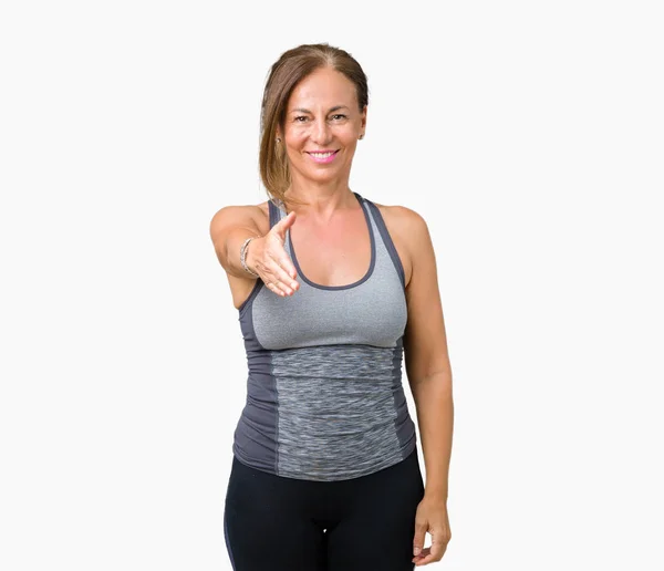 Beautiful Middle Age Woman Wearing Sport Clothes Isolated Background Smiling — Stock Photo, Image