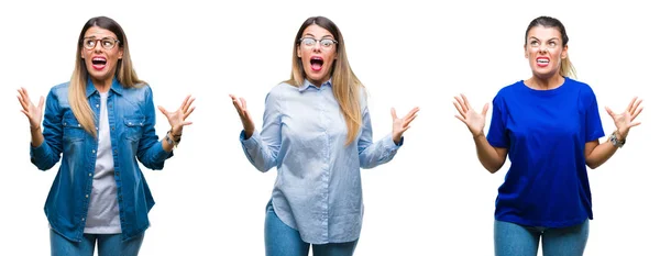 Collage Joven Hermosa Mujer Con Gafas Sobre Fondo Aislado Loco —  Fotos de Stock