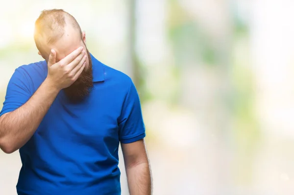 Homem Jovem Hipster Caucasiano Vestindo Camisa Azul Sobre Fundo Isolado — Fotografia de Stock