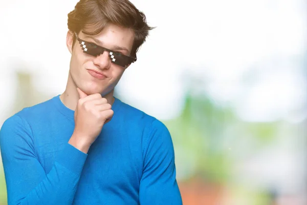 Young Man Wearing Funny Thug Life Glasses Isolated Background Hand — Stock Photo, Image