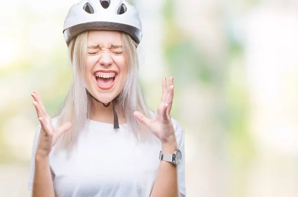 Giovane Donna Bionda Indossa Casco Sicurezza Ciclista Sfondo Isolato Celebrando — Foto Stock