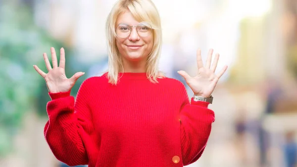 Young Beautiful Blonde Woman Wearing Sweater Glasses Isolated Background Showing — Stock Photo, Image