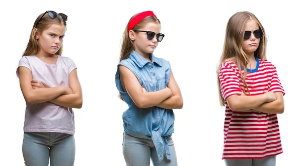 Collage Young Little Girl Kid Wearing Sunglasses Isolated Background Skeptic — Stock Photo, Image