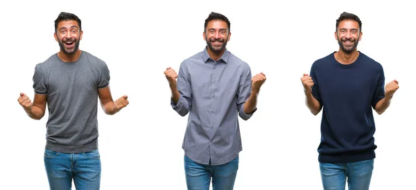 Colagem Belo Jovem Indiano Sobre Fundo Isolado Celebrando Surpreso Surpreso — Fotografia de Stock