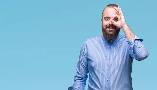 Jovem Caucasiano Hipster Homem Sobre Isolado Fundo Fazendo Gesto Com — Fotografia de Stock