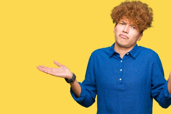 Young Handsome Elegant Man Afro Hair Clueless Confused Expression Arms — Stock Photo, Image