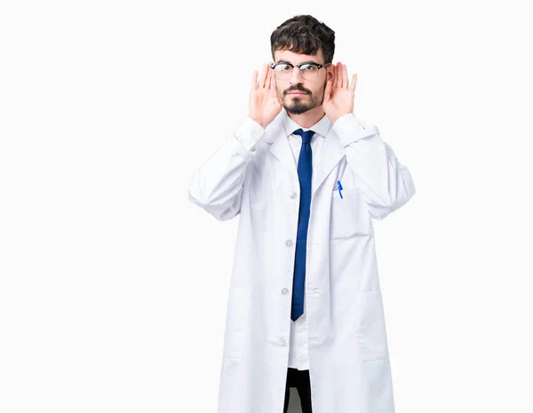Giovane Scienziato Professionista Che Indossa Cappotto Bianco Sfondo Isolato Cercando — Foto Stock