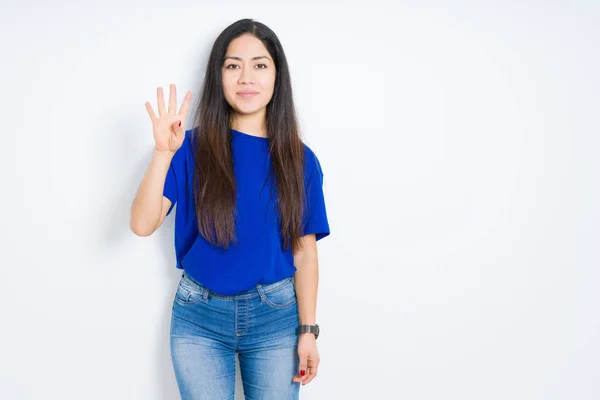 Mooie Brunette Vrouw Geïsoleerde Achtergrond Weergeven Met Vingers Omhoog Nummer — Stockfoto