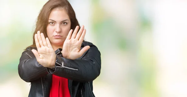 Hermosa Mujer Joven Tamaño Grande Con Una Chaqueta Cuero Moda —  Fotos de Stock