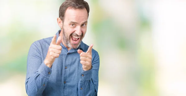 Bonito Homem Meia Idade Elegante Sênior Sobre Fundo Isolado Apontando — Fotografia de Stock