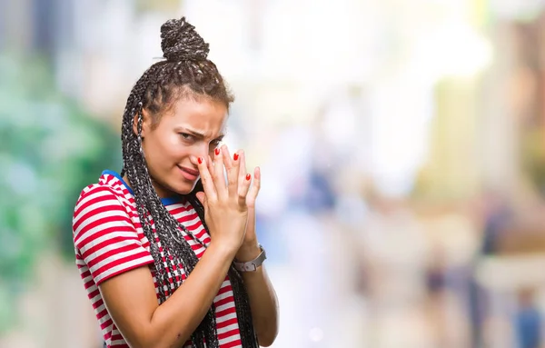 Young Gevlochten Hair Afrikaans Amerikaans Meisje Geïsoleerde Achtergrond Ruiken Iets — Stockfoto