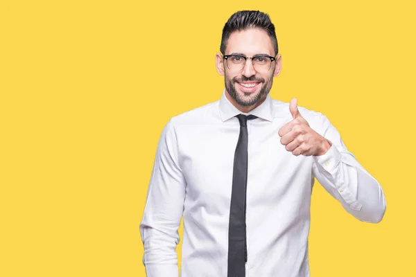 Young Handsome Business Man Wearing Glasses Isolated Background Doing Happy — Stock Photo, Image