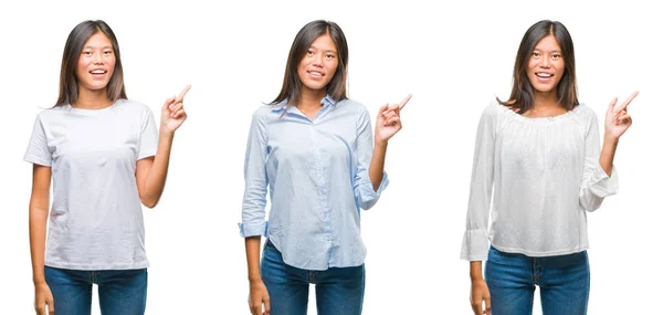 Collage Jeune Femme Asiatique Debout Sur Fond Blanc Isolé Avec — Photo