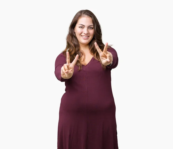 Beautiful Attractive Size Young Woman Wearing Dress Isolated Background Smiling — Stock Photo, Image