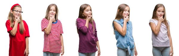 Collage Unga Vackra Lilla Flicka Ungen Över Isolerade Bakgrund Ser — Stockfoto