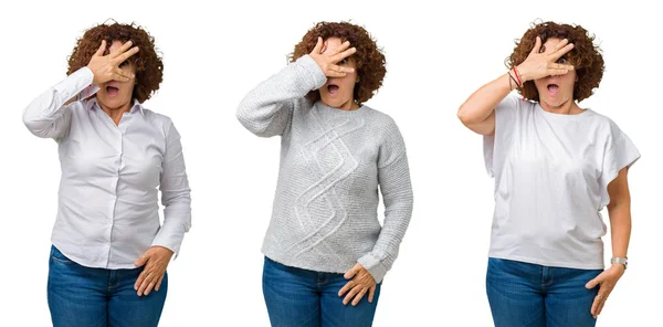 Collage Middle Age Senior Business Woman Wearing White Shirt White — Stock Photo, Image