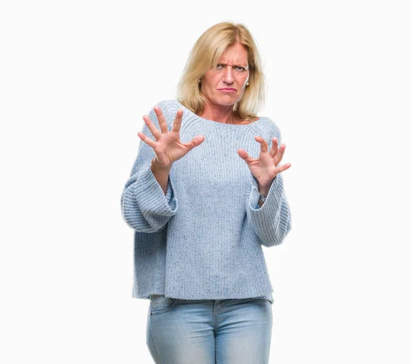 Middle Age Blonde Woman Wearing Winter Sweater Isolated Background Disgusted — Stock Photo, Image
