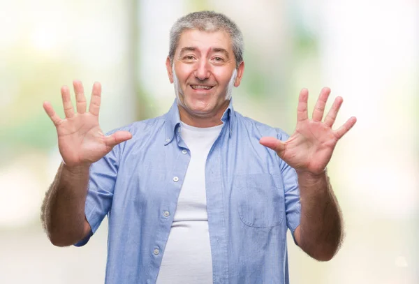 Pěkný Starší Muž Izolované Pozadí Zobrazení Ukázal Prsty Desítka Zároveň — Stock fotografie