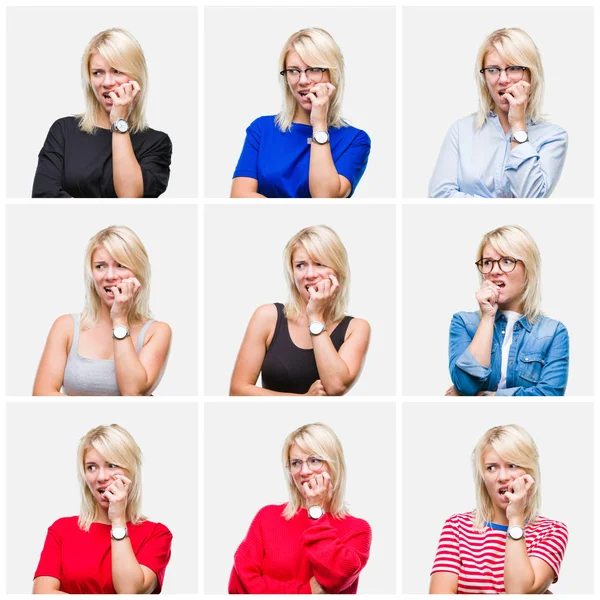 Collage Einer Schönen Blonden Frau Die Unterschiedliche Lässige Blicke Über — Stockfoto