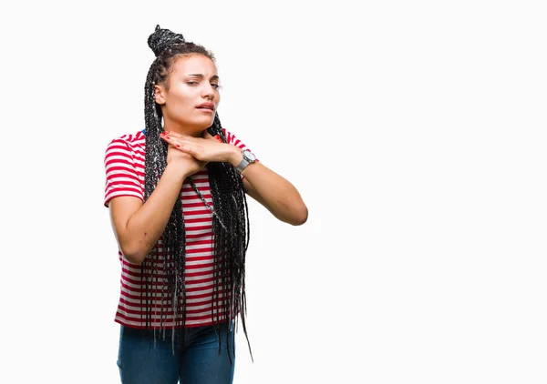 Young Braided Hair African American Girl Isolated Background Shouting Suffocate — Stock Photo, Image