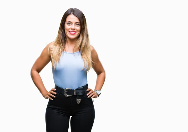 Jovem Bela Mulher Negócios Elegante Sobre Fundo Isolado Com Sorriso — Fotografia de Stock