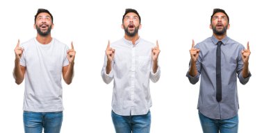 Kolaj izole arka plan ağız hata için elleriyle kapsayan şok yakışıklı genç Hintli adam. Gizli kavramı.