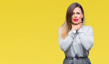 Genç güzel işçi iş kadını üzerinde arka plan bağırarak izole ve çünkü boğmak acı kendi ellerimle öldürürüm. Sağlık sorunu. Yaralarından ve intihar kavramı.