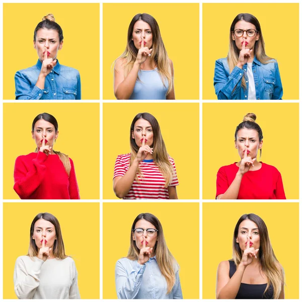 Collage Joven Hermosa Mujer Sobre Fondo Aislado Amarillo Pidiendo Estar —  Fotos de Stock