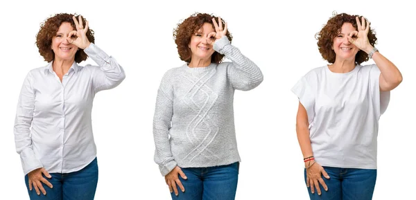 Collage Medelåldern Senior Business Kvinna Som Bär Vit Shirt Över — Stockfoto