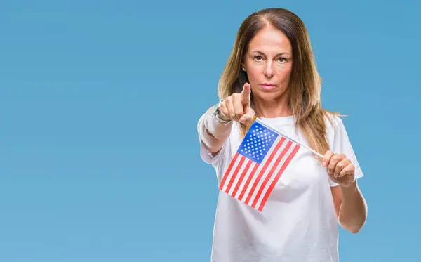 Middle Age Hispanic Woman Holding Flag United States America Isolated — Stock Photo, Image