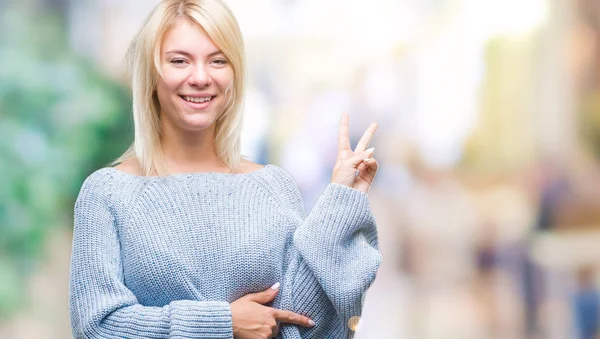 Junge Schöne Blonde Frau Winterpullover Vor Isoliertem Hintergrund Lächelnd Mit — Stockfoto