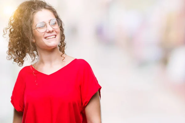Schöne Brünette Lockige Haare Junges Mädchen Mit Brille Über Isoliertem — Stockfoto
