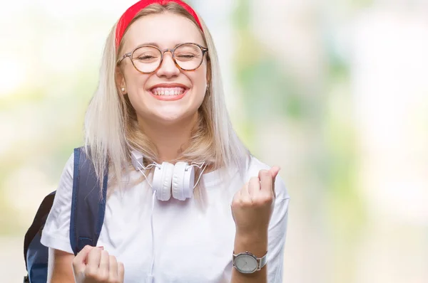 Jonge Blonde Student Vrouw Dragen Van Bril Rugzak Geïsoleerd Achtergrond — Stockfoto